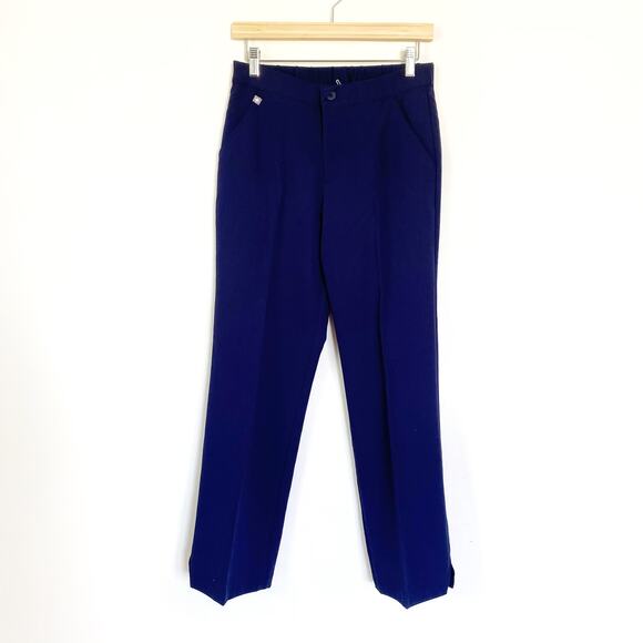 FIGS Technical Collection Women's Pleated Straight Fit Button Closure Pants Navy - Picture 1 of 6